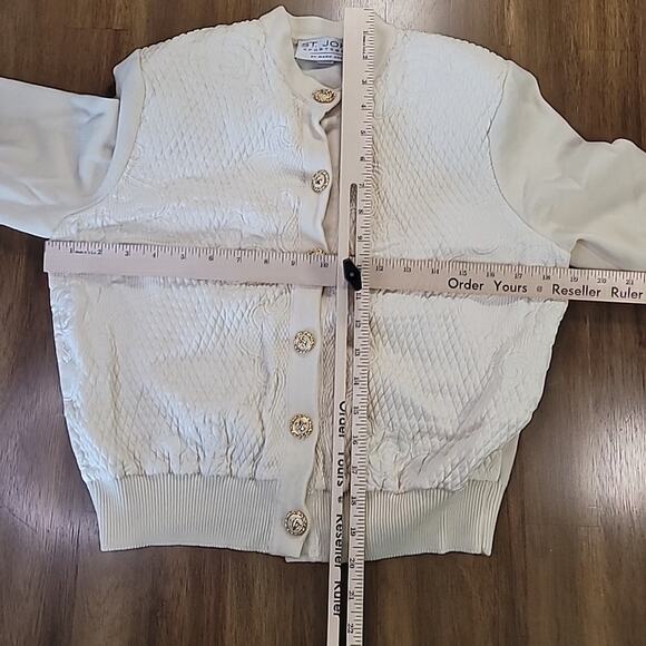 Vintage St. John Collection Marie Printed Ivory Blouse‑Cardigan Sz P – Cropped - Picture 6 of 11